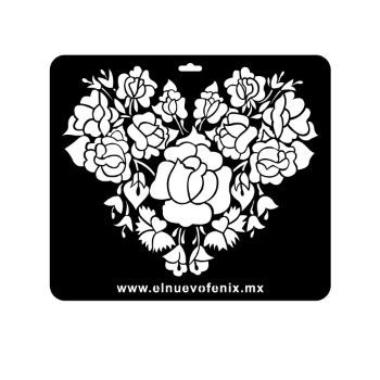 Estencil  corazon flores polypap 34.5 x 30 cms-ST0412